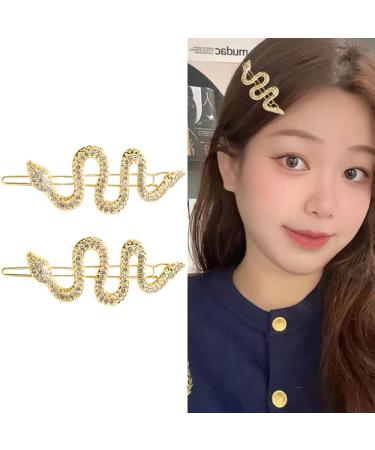Snake Hair Pins for Women Gold Hair Clips for Girls Punk Hair Accessories for Teenages Rhinestone Hair Barrettes for Kids Y2K Stuff for Teens Sparkly Hair Grips for Short Hair Slides for Fine Hair Diamond gold