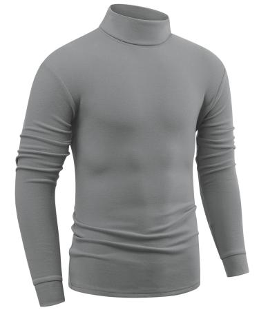jonivey Mens Fleece Turtleneck Long Sleeve Shirts Soft Knitted Thermal Pullover Tops Pure Grey Medium