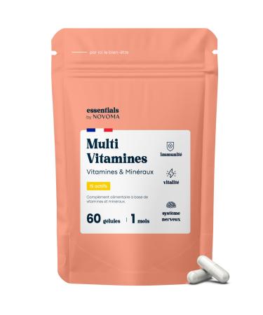 Multivitamins and Minerals 15 Essential Nutrients Vitamins A B C D E + Magnesium & Zinc Immunity & Energy 60 Vegan Capsules 1 Month Cure Made in France Essentials by Novoma