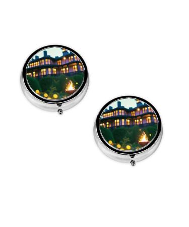 Castle Lighting Printed Mini Round Pill Box Pill Box 3 Compartment Medicine Pill Case Pill Organizer Travel Pillbox Portable Pill Box for Pocket Home Office Use