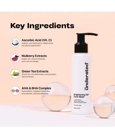 UNDERATED Brightening Gel Face Wash with Vitamin C Mulberry & Green Tea | Gently Cleanses Hydrates & Refreshes Skin | With Natural AHA-BHA Complex | 100ml - Buy Online on GoSupps.com