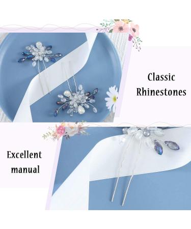 Edary Silver Blue Pearl Wedding Hair Needles & Rhinestone Accessories | 2-Piece Bride Hair Clips for Women & Girls - Buy Online on GoSupps.com