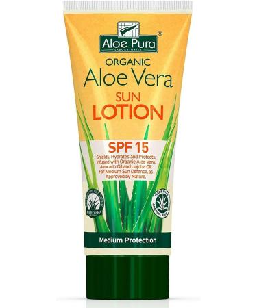 Aloe Pura Organic Aloe Vera Sun Lotion SPF 15 - 200ml | Natural, Vegetarian, Cruelty-Free | Paraben & SLS Free | Long-Lasting Shield for Medium Protection - Buy Online on GoSupps.com