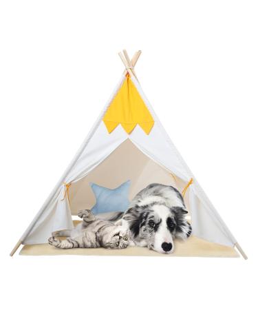 Pet Teepee Tent with Mat for Large Dogs Cats Portable Dog(Puppies) House Indoor Outdoor White Stripe Update