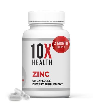10X Health Zinc Supplements - Contains Zinc 30mg for DNA & Protein Synthesis Overall Wellness & Immune Support Supplement - Highly Absorbable Vitamins (60 Capsules)