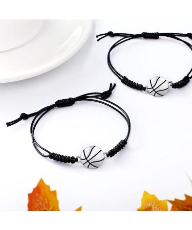 Adjustable Basketball Bracelets - Set of 20 Pieces for Men, Women, Teens - Black and Silver Cord Braided Bracelet with Charm - Ideal for Basketball Players - Buy Online on GoSupps.com