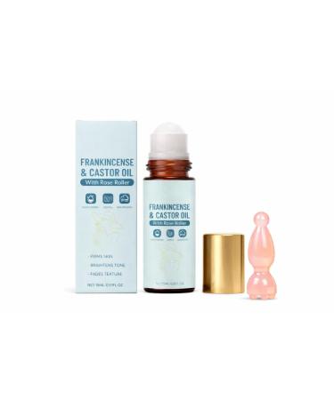 Frankincense & Castor Oil Roll-On with Rose Quartz Roller Cold-Pressed Organic Castor Oil Face Oil for Firming & Hydrating Skin Roll On for Face Neck & Body 50ML / 1.7OZ