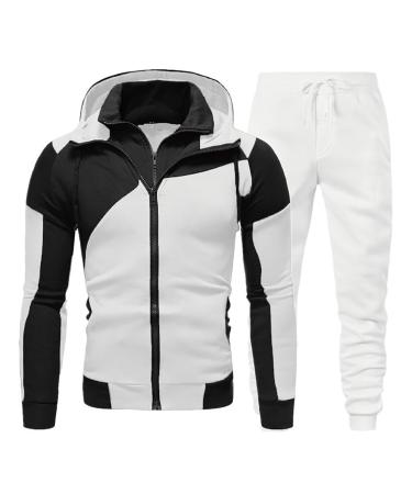 Hanxiulin jogging suit men sports clothing sports access cotton training suits pants men training suit leisure suit training suit house suit sweat jacket white l