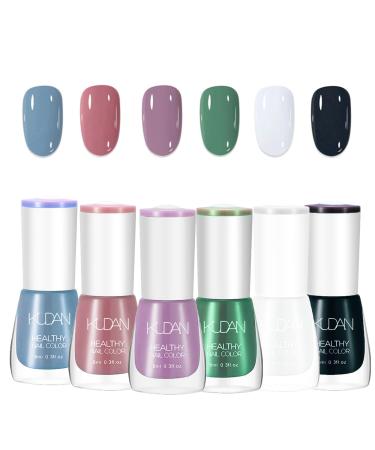 6PCS Nail Polish Set Nail Varnish - Quick Dry & Long Lasting Nude Pink Nail Varnish - Non-Toxic Water Based Holographic Nail Polish - No Need UV Nail Paint for DIY Nail Art Manicure at Home 8ML(Blue)