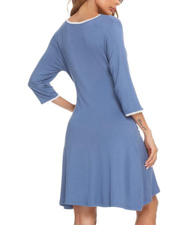 Sykooria Women's Cotton Nursing Nightdress, 3/4 Sleeves, Maternity Labour Nightgown - Blue, Size L - Buy Online on GoSupps.com