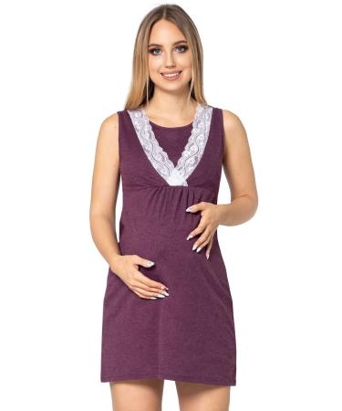 Purpless Maternity Sleeveless V-Neck Lace Detail Pregnancy & Nursing Nightdress 4141n 18 Plum Melange