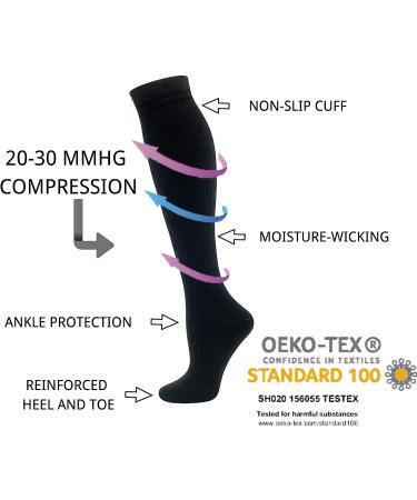 Momoya Compression Socks 20-30 mmHg for Women Men - 4 Pairs Black - Knee High Running Stocking for Travel & Athletic Use - Large-X-Large - Buy Online on GoSupps.com