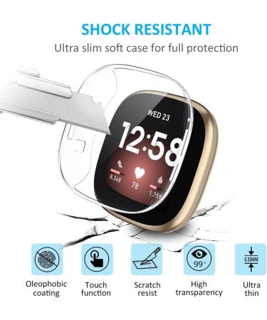 [3 Pack] Tensea Compatible with Fitbit Versa 3 / Sense Screen Protector Case  Soft TPU Bumper Full Around Fit bit Versa3 Sense Cover Protective Accessories (Clear/Clear/Clear  3) Clear/Clear/Clear 3 - Buy Online on GoSupps.com