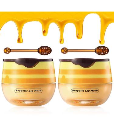 2PCS Honey Lip Balm Vitamin E Moisturizing Propolis Sleeping Lip Mask Effective Reduces Lip Lines Prevention Dry and Cracked Lip Scrubs Exfoliator Smoothing Dry Lip Care 2 Packs
