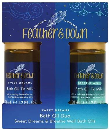 Feather & Down Sweet Dreams Bath Oil Duo Gift Set - Relax Unwind & let Your Daytime Stress wash Away with Our Bath Oil Duo. Sweet Dreams & Breathe Well Bath Oils.