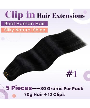 LAAVOO Real Hair Clip-In Extensions - Black 50cm 80g 5 Pieces - Remy Quality for Gorgeous Volume - Buy Online on GoSupps.com