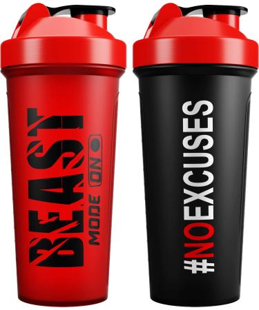 JEELA SPORTS - 2 PACK Protein Shaker Bottles for Protein Mixes With Shake Ball - 24 Oz, Dishwasher Safe Blender Shaker Bottles, Shaker Cup for Protein Shakes for Pre & Post Workout- Gifts, Gym Red/Black