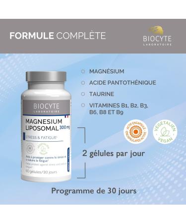 BIOCYTE Liposomal Magnesium - Stress and Fatigue Supplement - Magnesium Pantothenic Acid Taurine B Vitamins - 60 Capsules - 30 Day Program - Buy Online on GoSupps.com