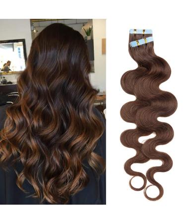 Hair parts real hair tape extensions real hair hair extension real hair tape in extensions real hair 20pcs wavy hair extensions 7a remy hair 50 grams 50cm #04 medium brown 50cm chocolate brown