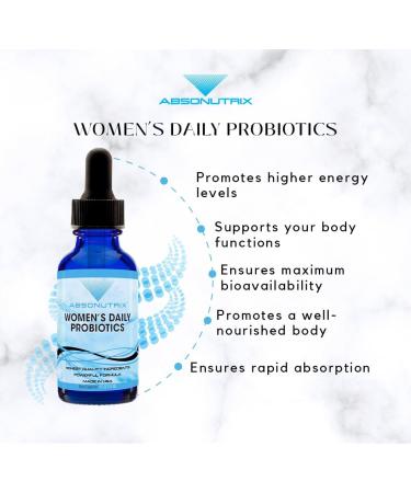 Absonutrix Women s Daily Probiotics 390 mg 4 Oz Liquid 302 Servings Made in USA Quick Absorption Quality Potent Ingredients Non-GMO GMP Certified Facility Cruelty-Free Products - Buy Online on GoSupps.com