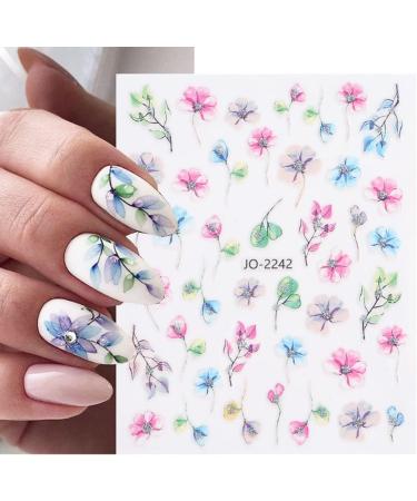 Watercolor Spring Nail Art Stickers - Pink Purple Floral Design for Acrylic Nails | DIY Nail Decorations for Women - Buy Online on GoSupps.com