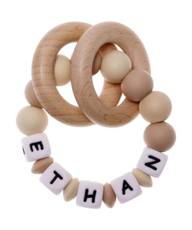 Munchewy Personalized Teether with Name-Oatmeal/Khaki