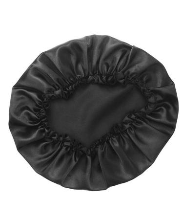 Cugap Women Sleep Cap Satin Night Bonnet Head Cover Beanie Hat Hair Beauty Elastic (Black)