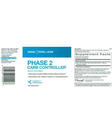 GNC Total Lean Phase 2 Carb Controller 120 Capsules - Reduce Calorie Impact from Carbs - Buy Online on GoSupps.com