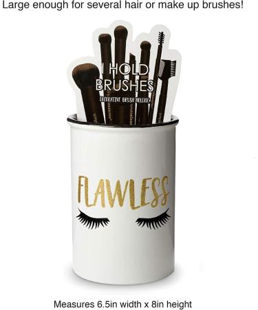 Round White Ceramic Makeup Brush Holder with Cute Sayings - Flawless Cosmetic Organizer for Vanity Countertop - Buy Online on GoSupps.com