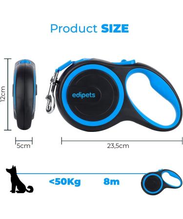 Edipets Retractable Dog Leash - 5m Flexible Leash for Dogs up to 20kg | Extendable Inserable and Perfect for Walks - Blue - Buy Online on GoSupps.com