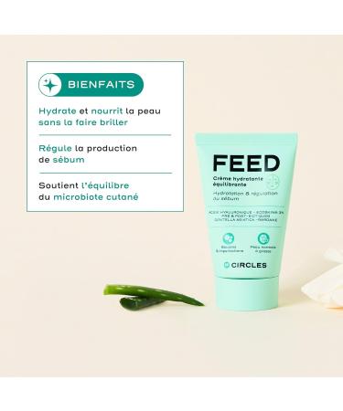 Circles FEED Hydration & regulation of sebum Moisturizing cream anti-shine and anti-acne Moisturizes the skin and rebalances the skin microbiota Vegan 100% natural product 40 ml - Buy Online on GoSupps.com