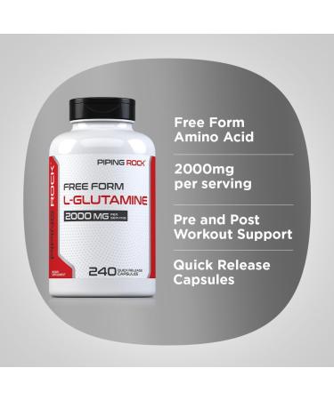 Piping Rock L Glutamine Powder Capsules | 2000 mg | 240 Pills | Supplement for Women & Men | Free Form Amino Acid | Non-GMO Gluten Free - Buy Online on GoSupps.com