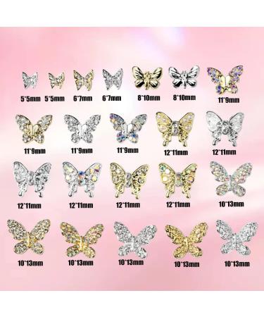 22PCS Mixed 3D Metal Butterfly Nail Charms - Shiny Rhinestones for Nail Art - DIY Crafts in Gold and Silver - Buy Online on GoSupps.com