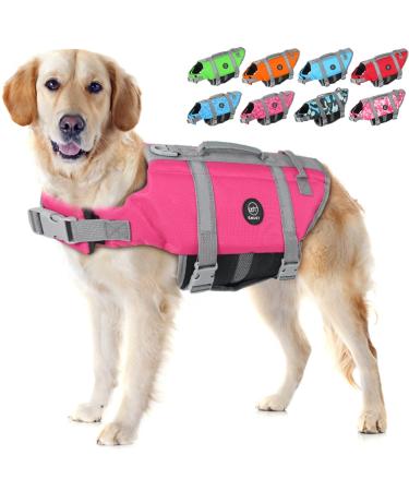EMUST Dog Life Preserver, Dog Life Vests for Swimming, Beach Boating with High Buoyancy, Dog Flotation Vest for Small/Medium/Large Dogs, L, NewSolidpink L NewSolidpink