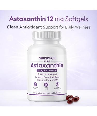 QUZOYU NutraWell Astaxanthin 12mg with Coconut Oil Antioxidant Support Supplement Non-GMO Gluten Free 60 Softgels - Buy Online on GoSupps.com