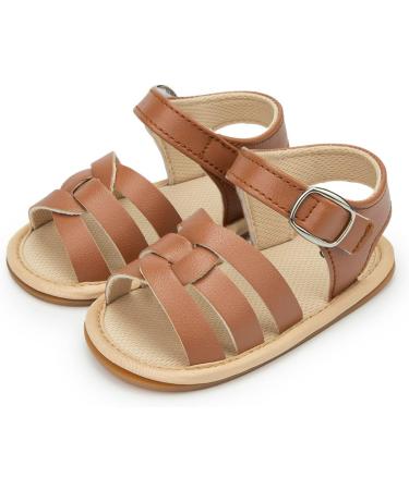 Infant Baby Summer Sandals | Newborn Bowknot Crib Shoes | Soft Rubber Sole Beach Toddler Sandals | Pu Leather Flats for Boys and Girls | 3-6 Months | Brown - Buy Online on GoSupps.com