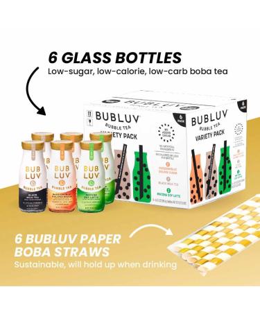BUBLUV Bubble Tea Variety Pack - Low-Carb Tapioca Jelly Pearls - Low Cal & Low Sugar Drinks - 9.5 fl oz Glass Bottles (Pack of 6) - Buy Online on GoSupps.com