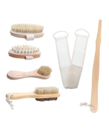 Healeved 6pcs Set Bathroom Scrub Brush Bath Handle Bristle Soft Bristle Bath Brush Shower Body Brush Cleaning Scrubber Household Tool Set Silicone Scrubbers Back Scrubber Spa Body Brush Spa
