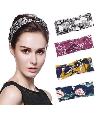 Iyou Boho Hair Band for Women - Flower Headscarf Knotted Headband - Stretchy Cotton Wide Hair Bands (4 Pack) - International Shipping Available - Buy Online on GoSupps.com