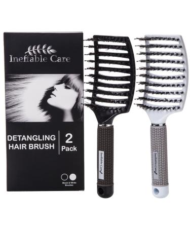 Boar Bristle Hair Brush Set - Curved & Vented Detangling Brush for Women - Ideal for Long, Thick, Thin, Curly, & Tangled Hair - Stocking Stuffers Gift Kit - Black & White - Buy Online on GoSupps.com