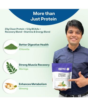 OZIVA Protein & Herbs for Men Banana Caramel Protein Powder for Men for Muscle Building Recovery and Better Stamina (with 23G Whey Protein + 15 Multivitamin for Men) Certified Clean 1Kg - Buy Online on GoSupps.com