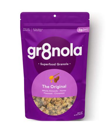 gr8nola THE ORIGINAL - Healthy, Low Sugar Granola Cereal - Made with Superfoods, Whole Almonds, Honey, Cinnamon and Flaxseed, Soy Free, Dairy Free and No Refined Sugar - 10oz Resealable Bag THE ORIGINAL 10 Ounce (Pack of 1)