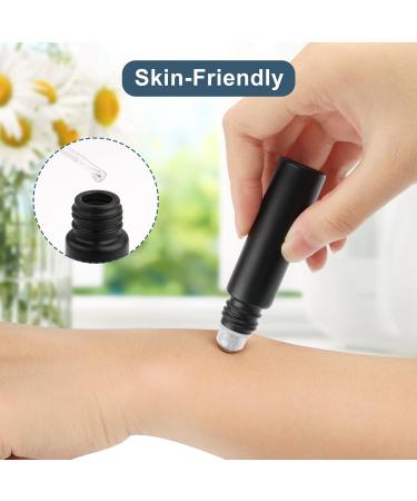 10ml Frosted Black Glass Roll-on Bottles with Stainless Steel Roller Ball and Bamboo Cap - Set of 12 - Buy Online on GoSupps.com