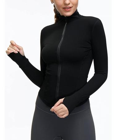 Tanming Women's Full Zip Seamless Workout Jacket - Black, Small | Slim Fit Track Jacket for Running, Yoga - Buy Online on GoSupps.com