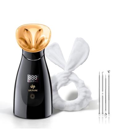 Nano Ionic Facial Steamer- LCD Display Steam Timer Face Steamer Machine, Hot Mist Hydrating Moisturizing Skin Unclogs Pores Humidifier for Women Men Face Sauna Home Spa Quality Black Gold