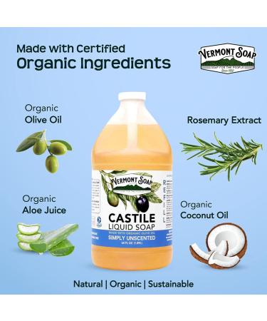 Vermont Castile Soap Unscented 64 Fl Oz - Gentle Liquid Soap for Sensitive Skin, Natural Body Wash, Organic Shampoo - Aloe Castile Soap for Men & Women - Buy Online on GoSupps.com
