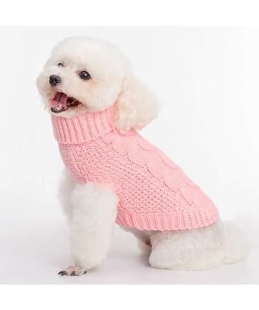 Mihachi Turtleneck Dog Sweater - Cable Knit Winter Coat with Leash Hole | Ideal New Year Gift for Small Pets | Flesh Pink - Buy Online on GoSupps.com