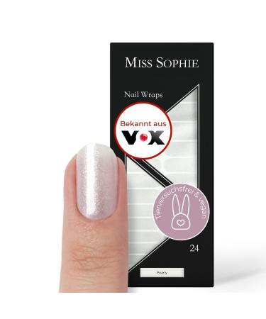 Original Miss Sophie Nail Foils Pearly I 24 Ultra-D nne Nail polish stripes with white glitter pattern I for finger & toenails I sticks to natural and painted acrylic gel & shellac nails Pearly 24
