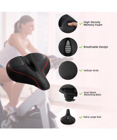 Oversized Memory Foam Bike Seat for Peloton & Spin Bikes | Waterproof Red Saddle | Universal Fit Replacement for Road & Exercise Bicycles - Buy Online on GoSupps.com