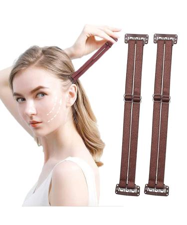 2 Pcs Face Lift Band Reusable Portable Elastic Get Rid Wrinkles Band Adjustable Stretching Strap Face Bands for Face Lift Removing Eye Lines for Women Beauty (Brown-A)